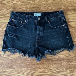 Zara Black Distressed High Waisted Ripped Jean Shirts